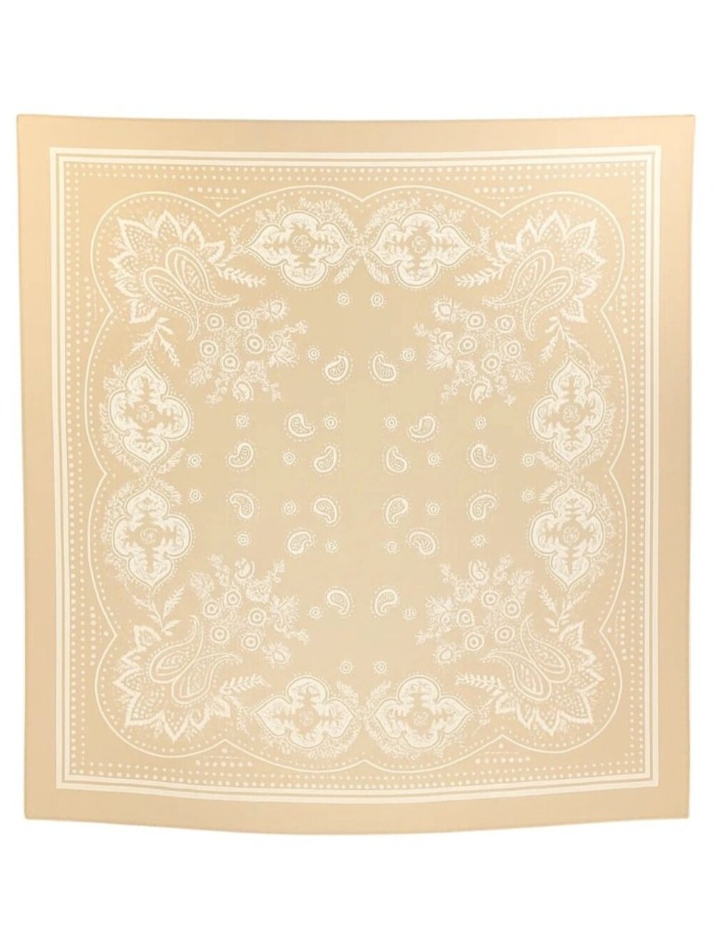 Beige White Paisley Square Scarf Wild Rag Bandana Print Satin Neck Head Wrap